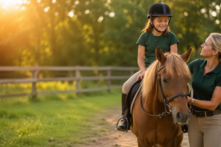 Kind auf dem Pferd in der Natur